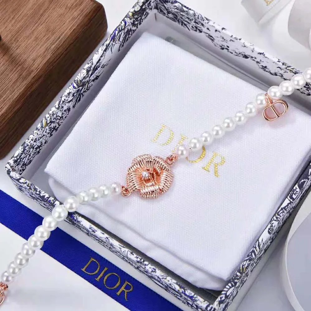 Dior D-Millefiori Bracelet Gold-Finish Metal and White Resin Pearls for Women Dior D-Millefiori Bracelet Gold-Finish Metal and White Resin Pearls for Women