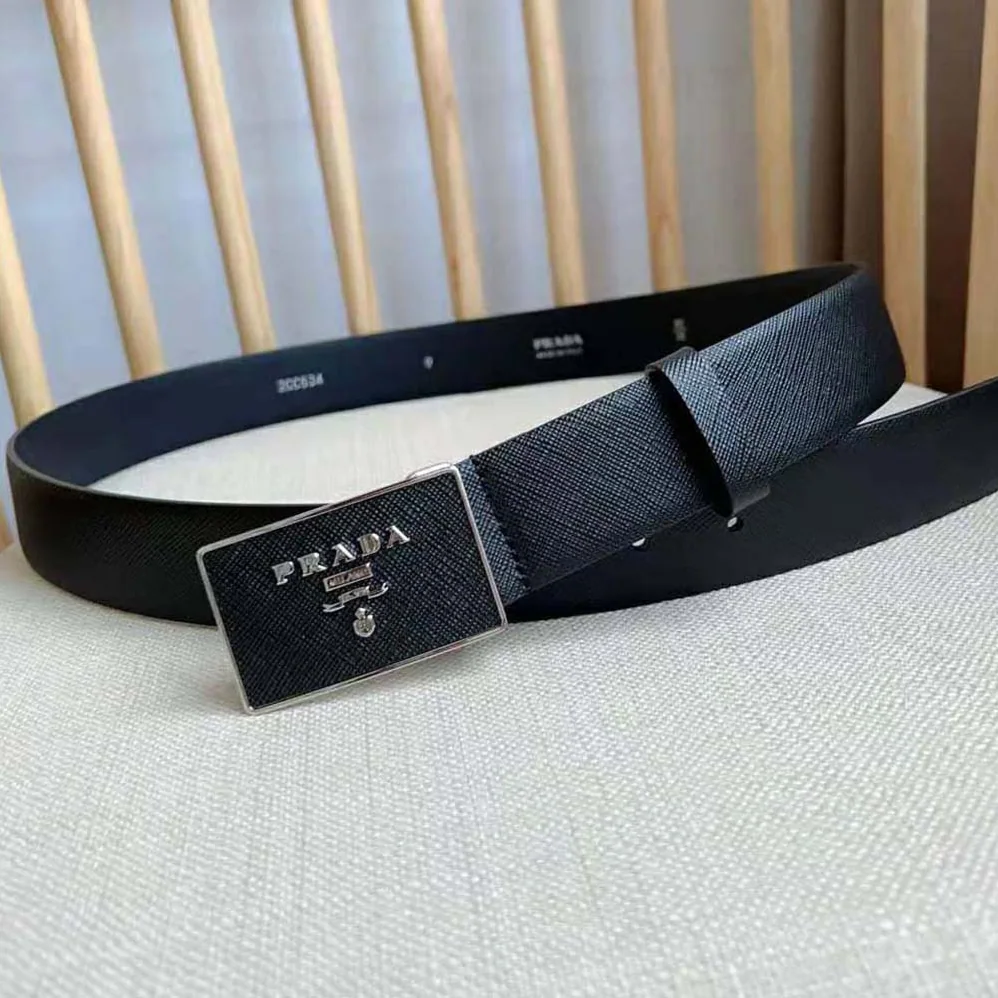 Prada Saffiano Leather Belt for Men in Black Prada Saffiano Leather Belt for Men in Black