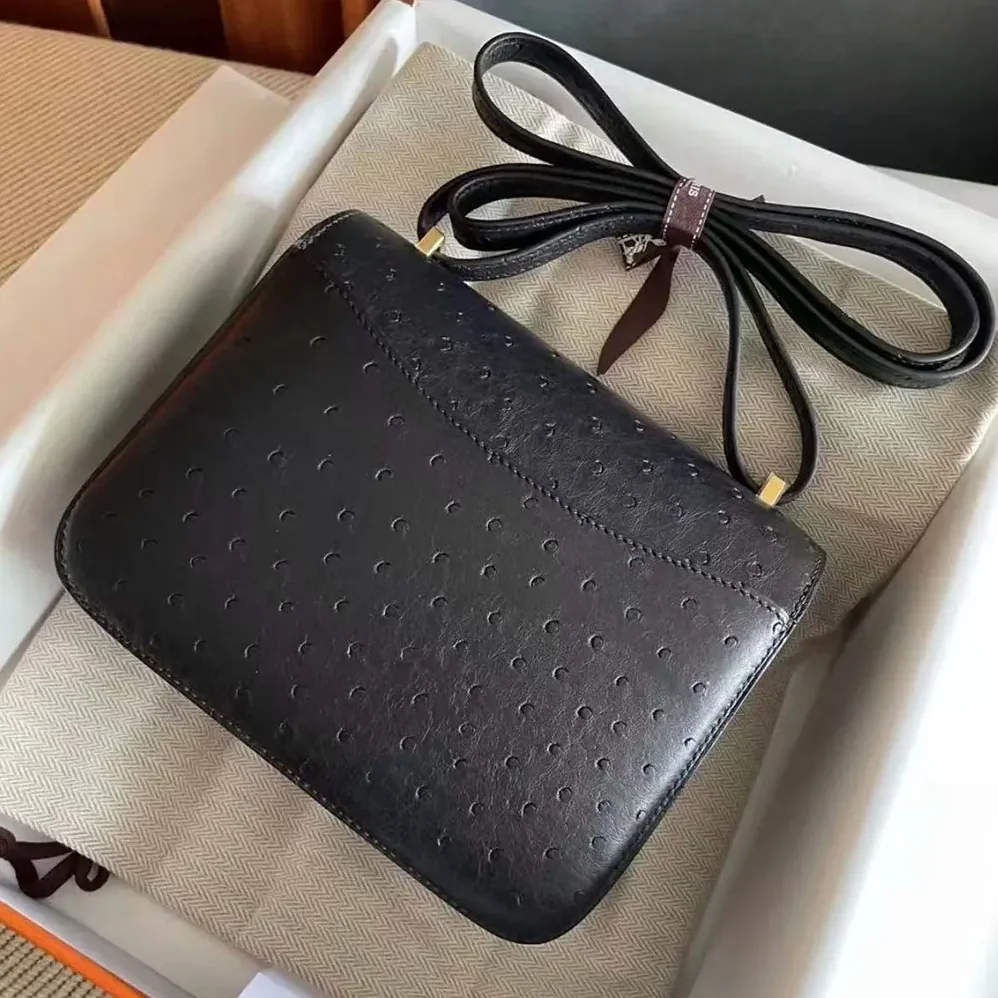 Hermes Constance 19 Bag Nata Ostrich Leather for Women in Black/Gold Hermes Constance 19 Bag Nata Ostrich Leather for Women in Black/Gold