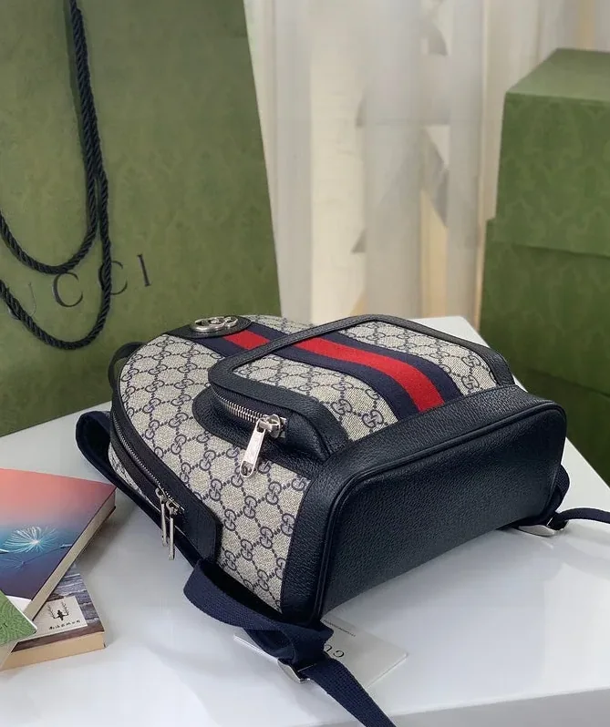 Gucci Ophidia GG Mini Bag Beige And Blue GG Supreme Canvas /