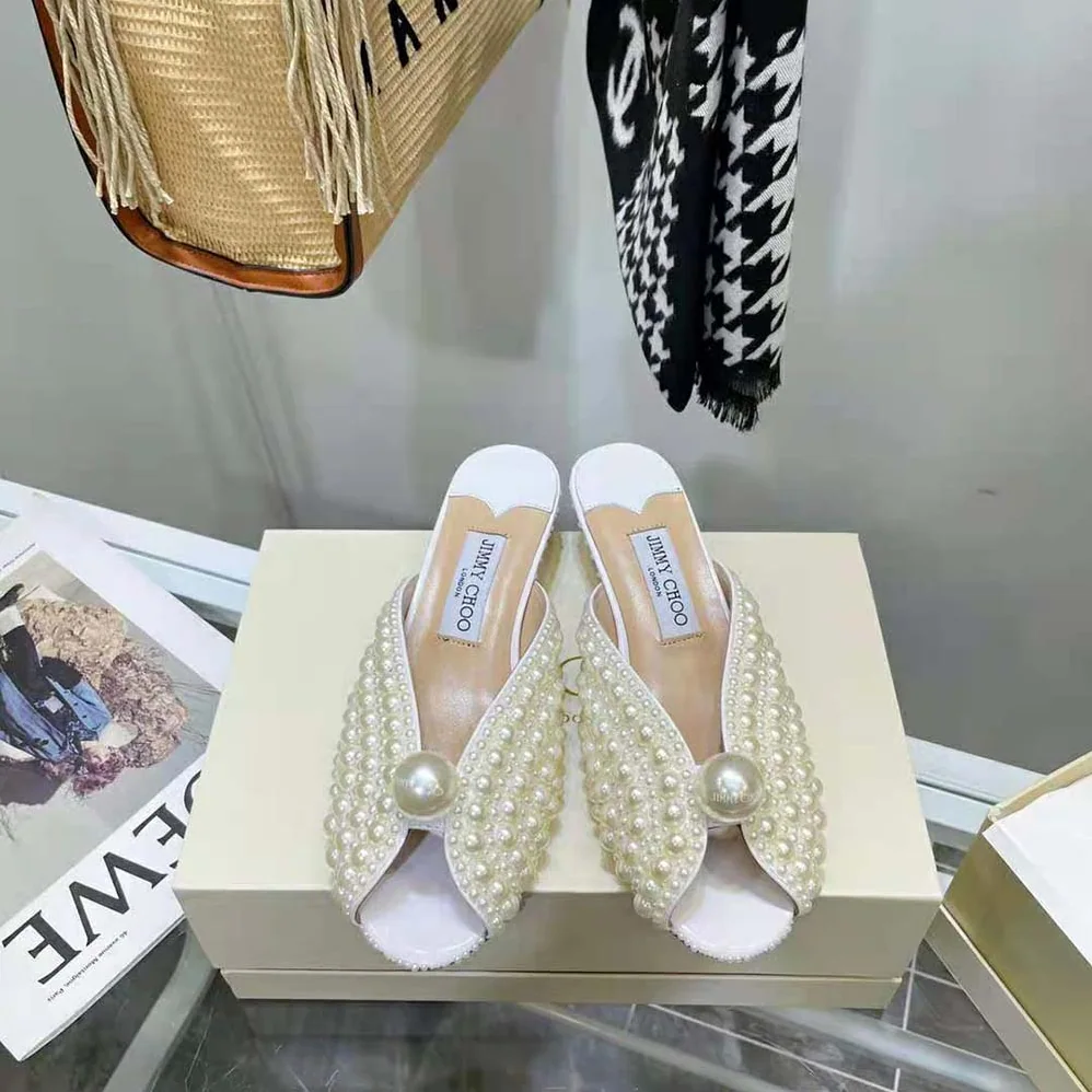Jimmy Choo Samantha 35 White Satin Mules with All for Women in Over Pearls Jimmy Choo Samantha 35 White Satin Mules with All for Women in Over Pearls