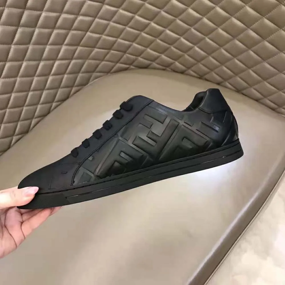 Fendi Black Nappa Leather Low-Tops with 3D Macro FF Motif for Men Fendi Black Nappa Leather Low-Tops with 3D Macro FF Motif for Men