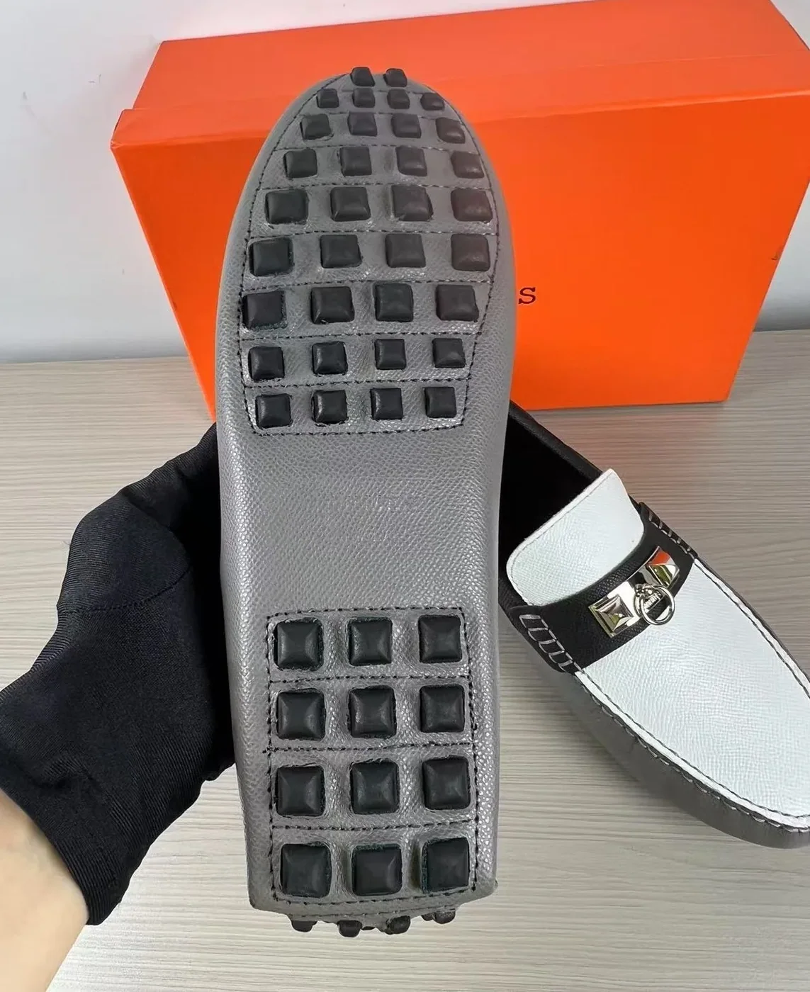 Hermes Irving Loafer Grey in White Hermes Irving Loafer Grey in White