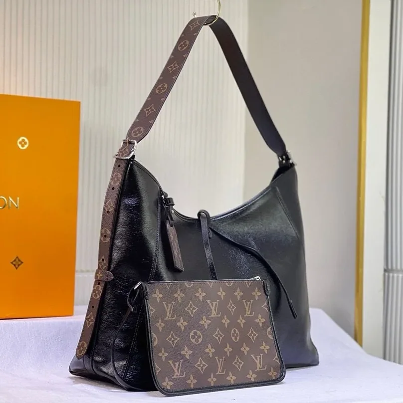 Louis Vuitton CarryAll Vibe MM Shoulder Bag in Black Silver Hardware