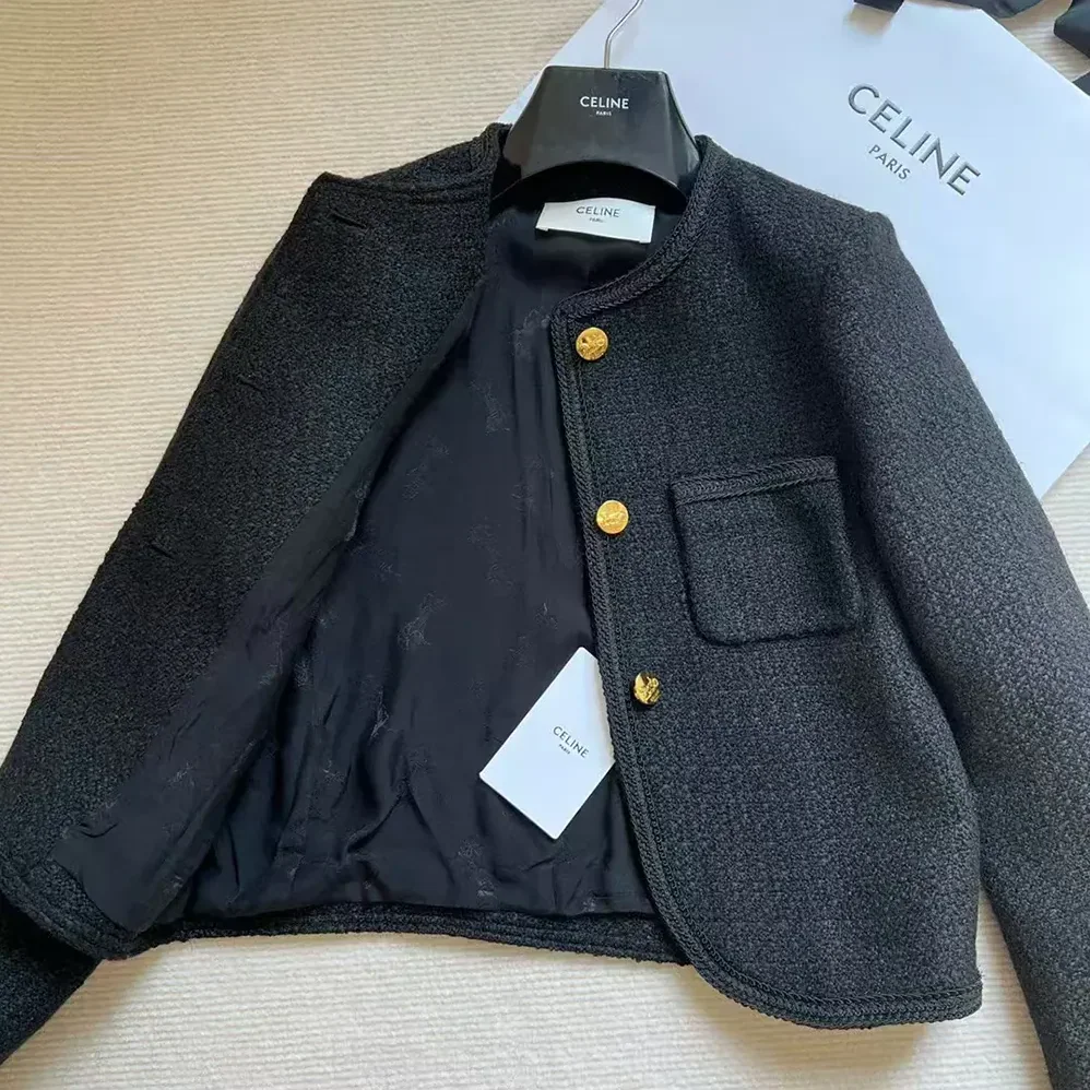 Celine Classic Chasseur Jacket in Boucle Tweed for Women in Black Celine Classic Chasseur Jacket in Boucle Tweed for Women in Black