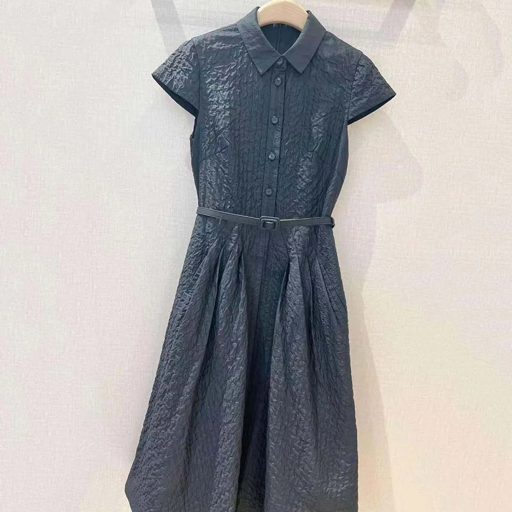Dior Dress with Belt Black Cloqué Technical Fabric for Women