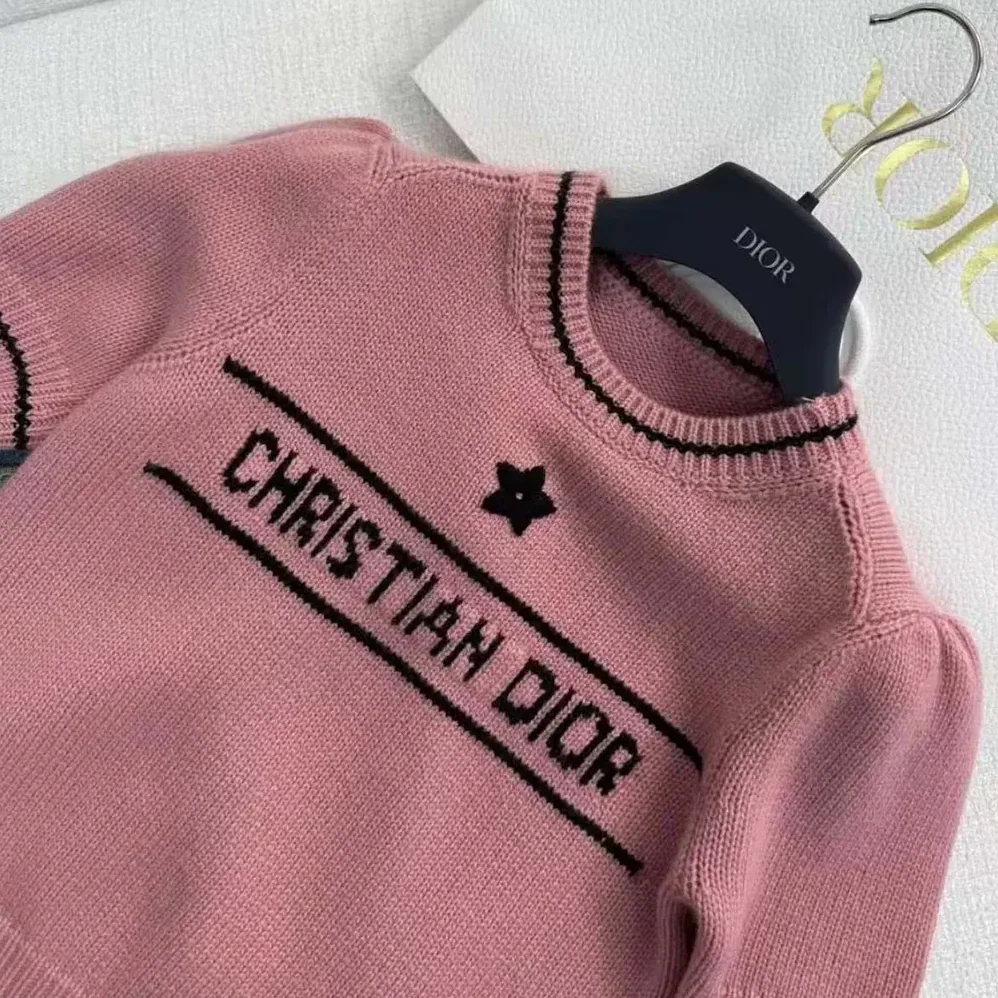 Dior Christian Dior Short-Sleeved Sweater Pink Cashmere and Wool Knit for Women