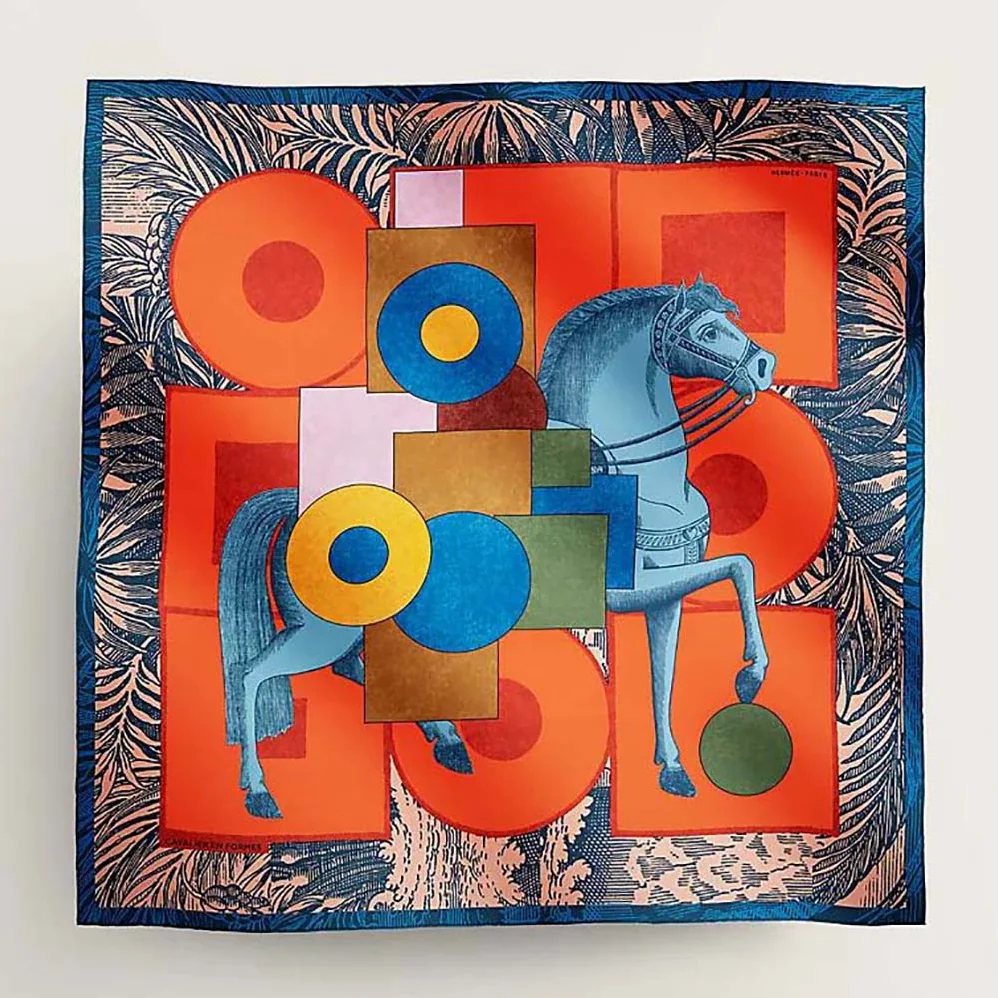 Hermes Cavalier En Formes Scarf 90 for Women in Orange