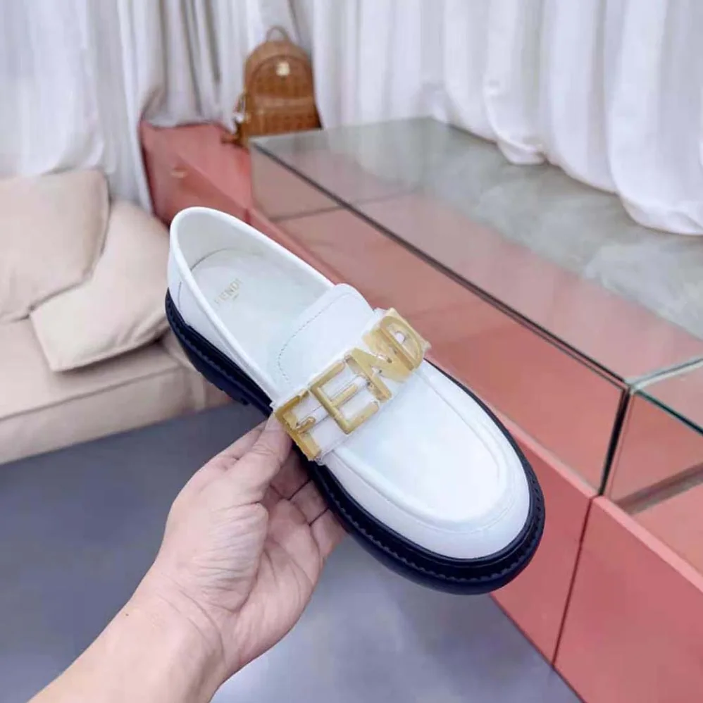 Fendi Fendigraphy White Leather Loafers for Women
