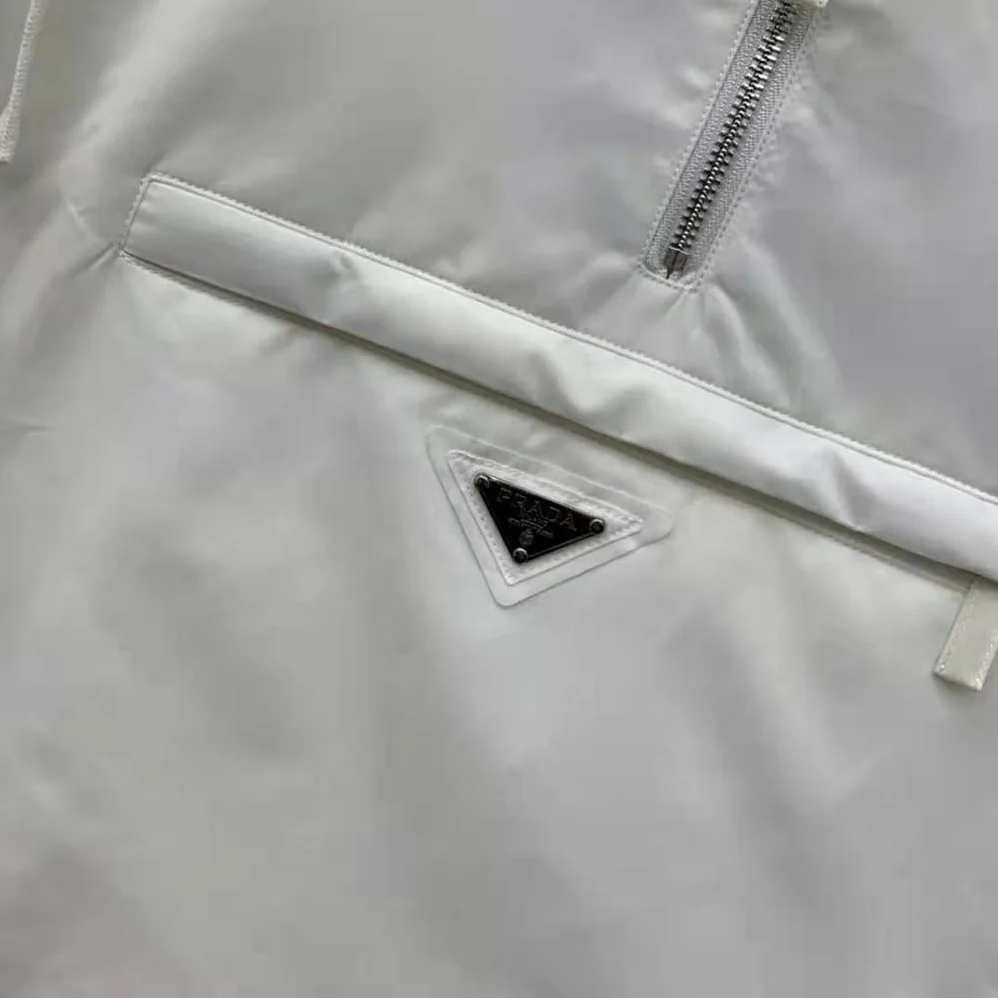 Prada Padded Duchesse Jacket with Enameled Metal Triangle Logo for Women in White