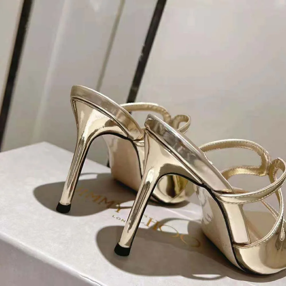 Jimmy Choo Anise 95 Gold Liquid Metal Leather Mules for Women Jimmy Choo Anise 95 Gold Liquid Metal Leather Mules for Women