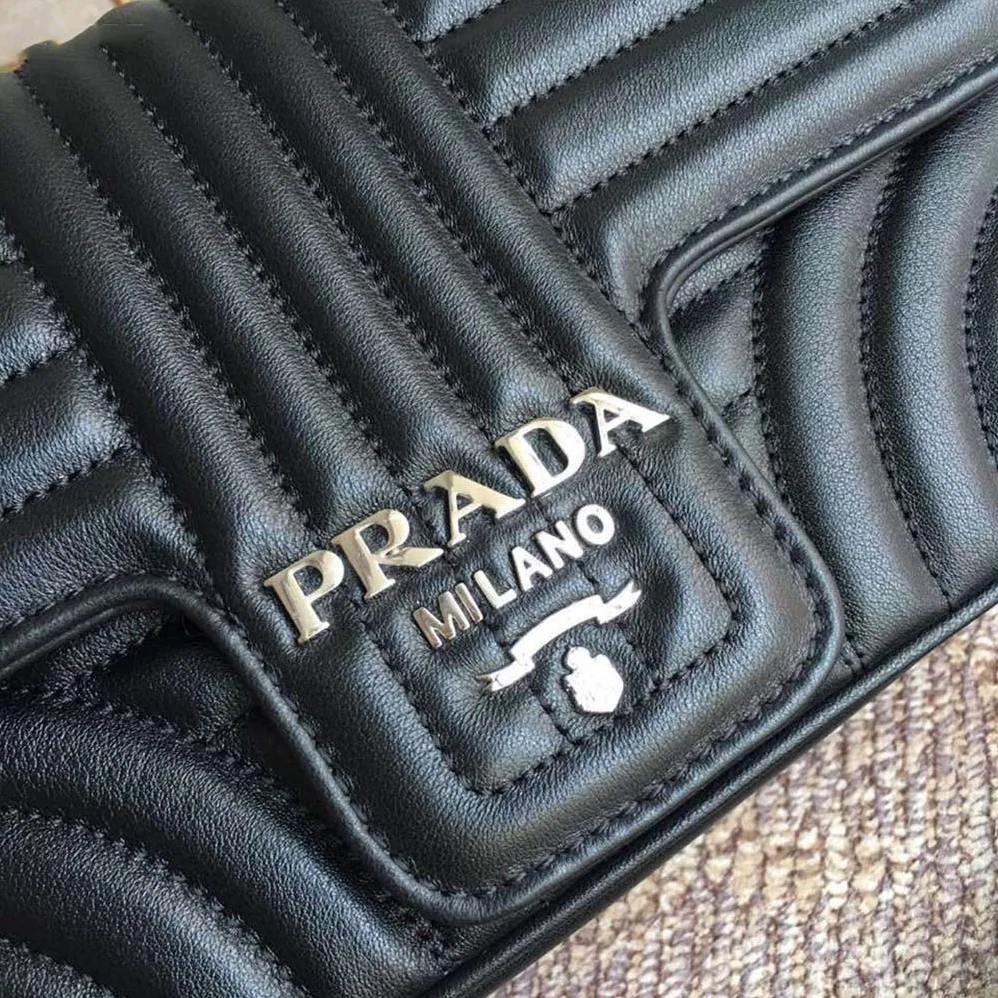 Prada Diagramme Leather Shoulder Bag for Women in Black Prada Diagramme Leather Shoulder Bag for Women in Black