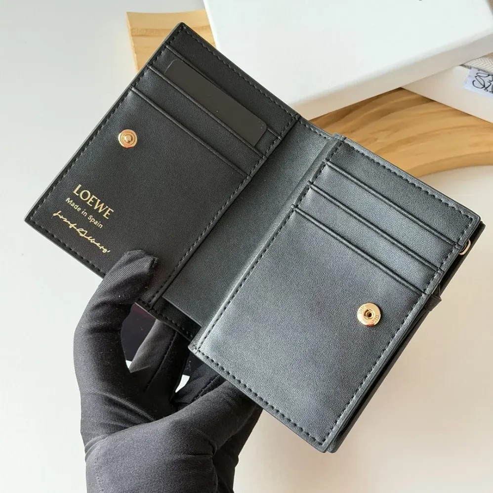 Loewe Compact Wallet in Nappa Calfskin for Unisex in Black Loewe Compact Wallet in Nappa Calfskin for Unisex in Black