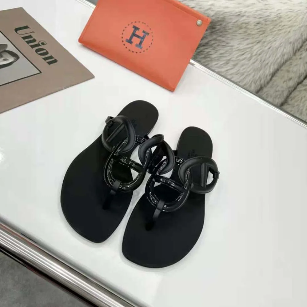 Hermes Egerie Sandal in Waterproof TPU with Chaine D Ancre Motif for Women in Black Hermes Egerie Sandal in Waterproof TPU with Chaine D Ancre Motif for Women in Black