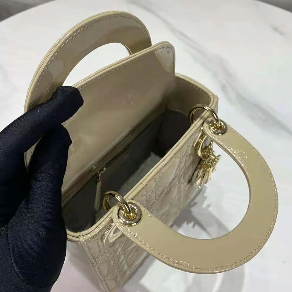 Dior Mini Lady Dior Bag Pale Yellow Patent Cannage Calfskin for Women