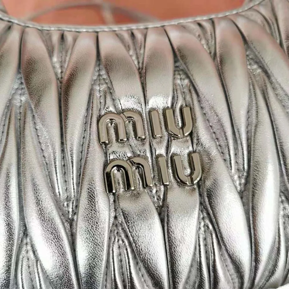 Miu Miu Wander Matelassé Nappa Leather Hobo Mini-Bag for Women in Silver
