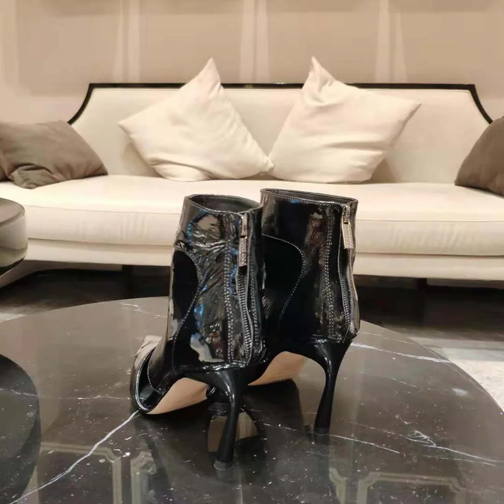Jimmy Choo Tara 100 Black Naplack Cut Out Ankle Boots for Women Jimmy Choo Tara 100 Black Naplack Cut Out Ankle Boots for Women
