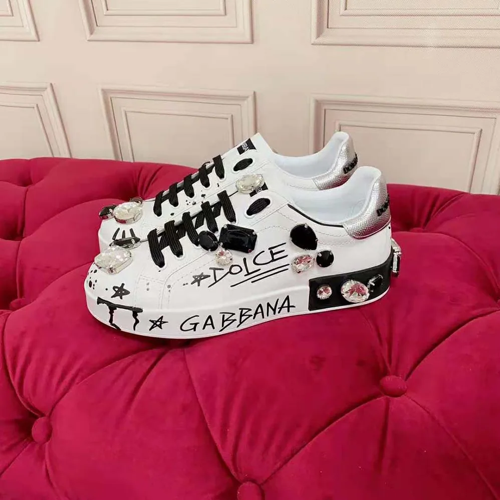 Dolce Gabbana D&G Calfskin Portofino Sneakers with Embroidery and Lettering for Unisex Dolce Gabbana D&G Calfskin Portofino Sneakers with Embroidery and Lettering for Unisex