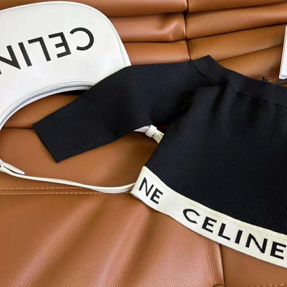 Celine Athletic Knit Crop Top for Women in Black