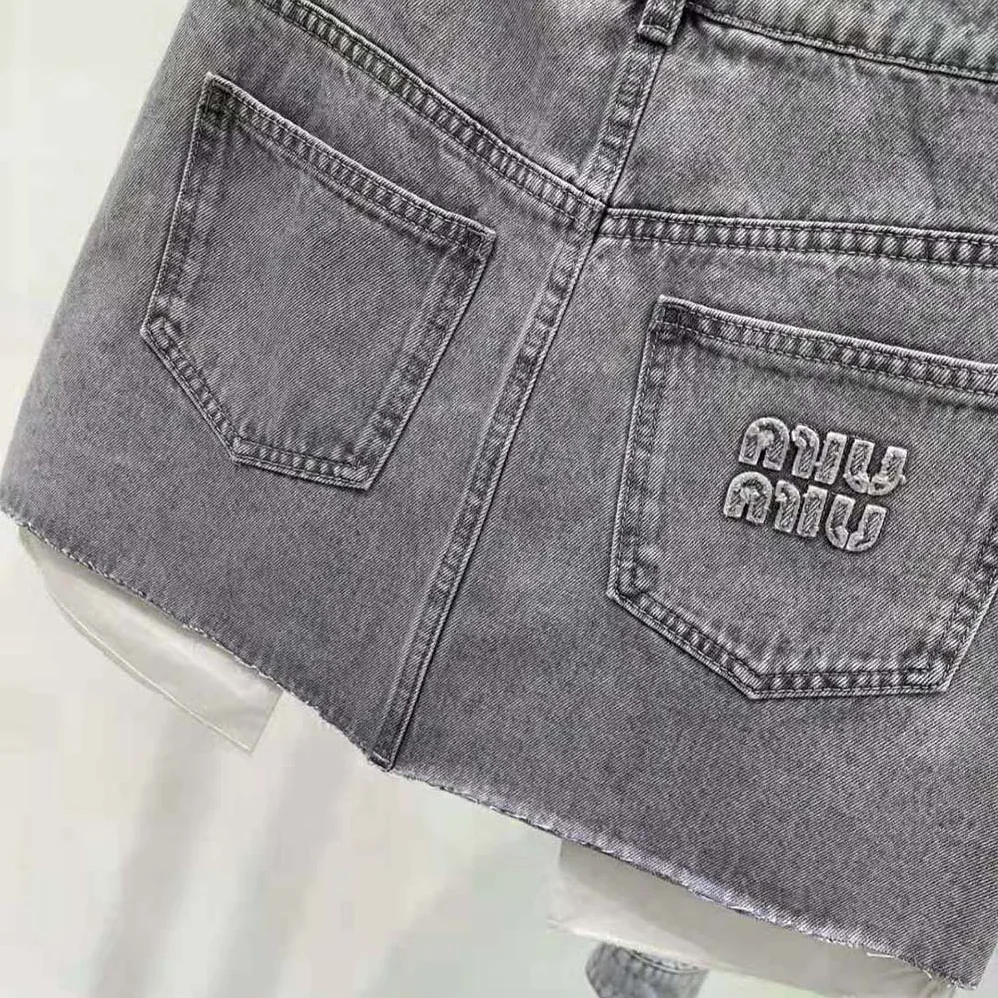 Miu Miu Denim Shorts with Embroidered Logo for Women