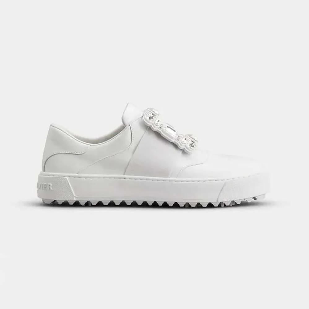 Roger Vivier Very Vivier Strass Buckle Sneakers in Leather for Women in White Roger Vivier Very Vivier Strass Buckle Sneakers in Leather for Women in White