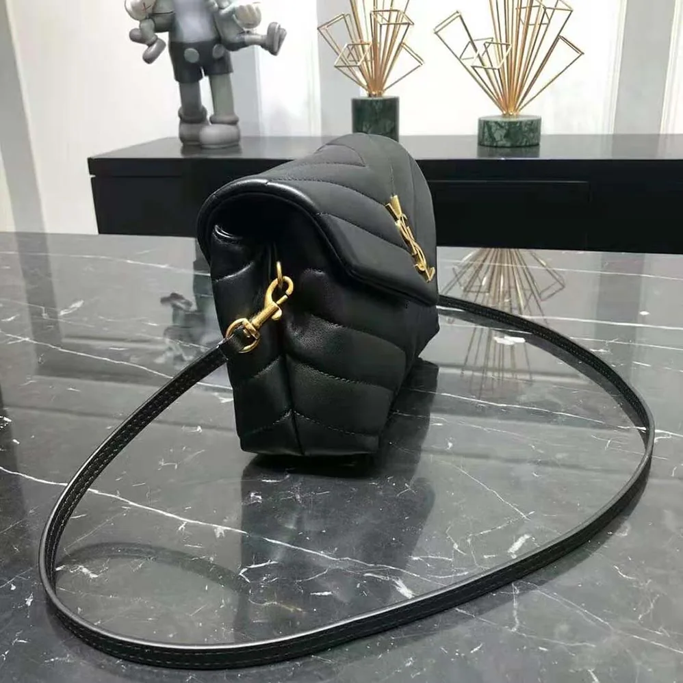 Saint Laurent YSL Loulou Toy Strap Bag in Matelassé “Y” Leather for Women in Black