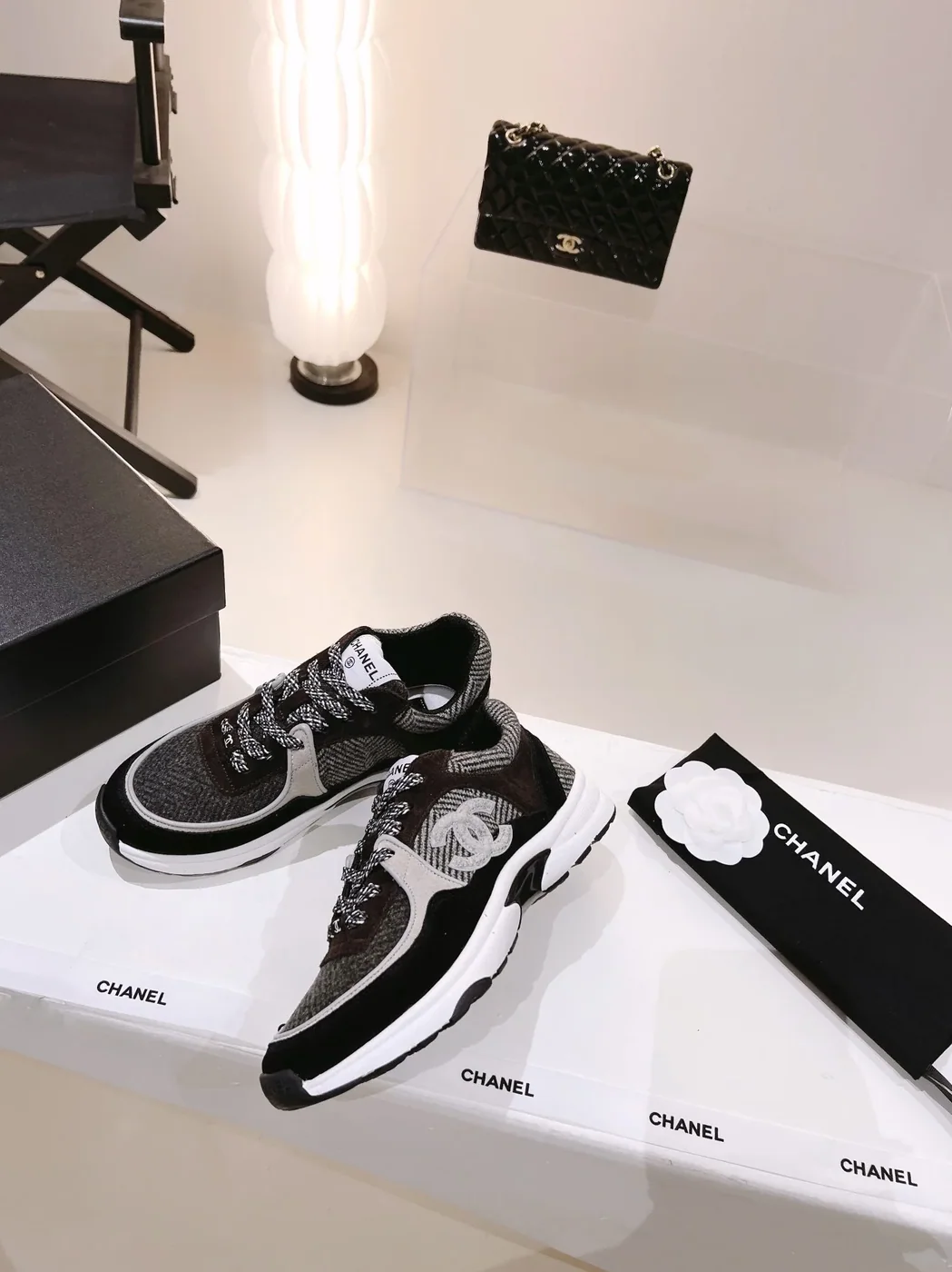 Chanel Wool Stitch Casual C Sneakers Black