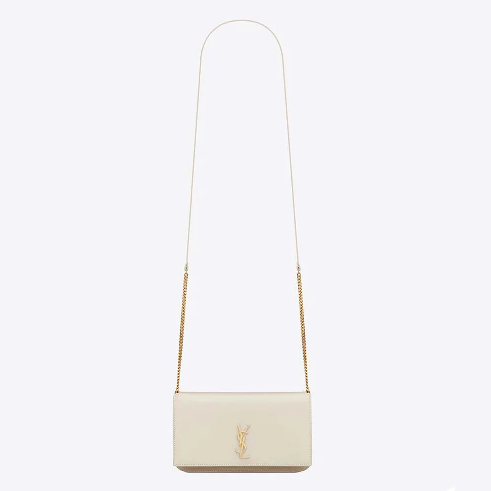 Saint Laurent YSL Cassandre Phone Holder with Strap in Smooth Leather for Women in White Saint Laurent YSL Cassandre Phone Holder with Strap in Smooth Leather for Women in White