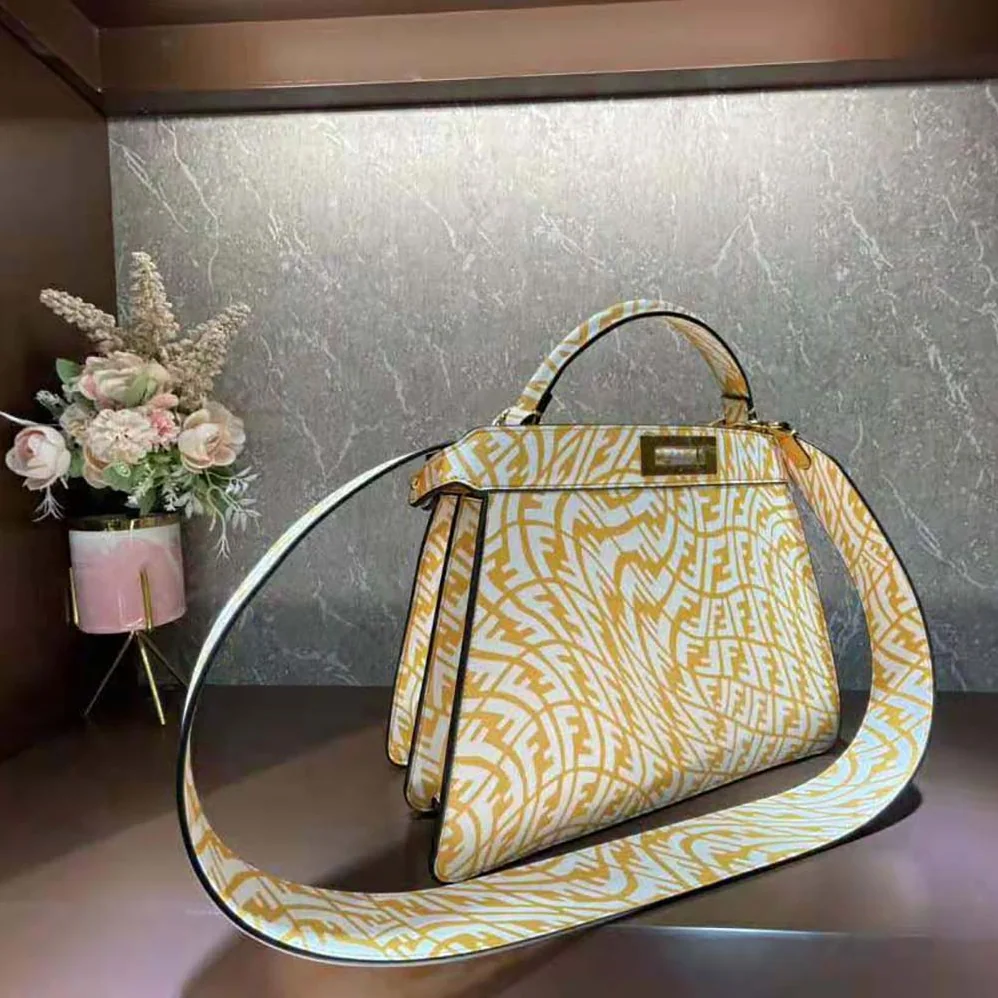 Fendi Peekaboo Iseeu Medium Yellow and white FF Vertigo Leather Bag for Women Fendi Peekaboo Iseeu Medium Yellow and white FF Vertigo Leather Bag for Women
