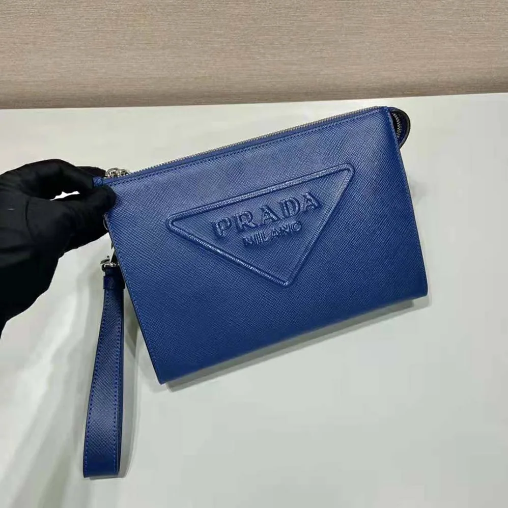 Prada Saffiano Leather Pouch for Men in Navy
