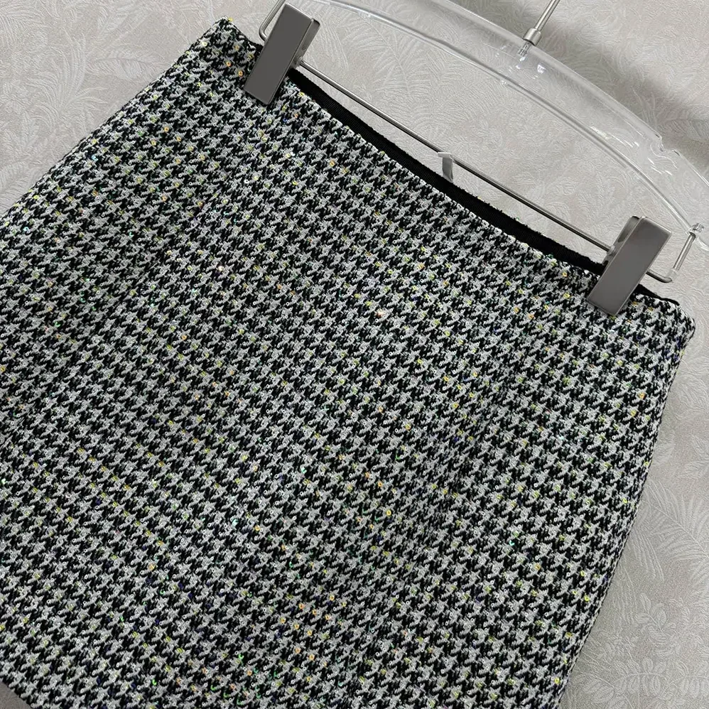 Dior Flared Miniskirt Black and White Houndstooth Virgin Wool Blend with Multicolor Sequins for Women