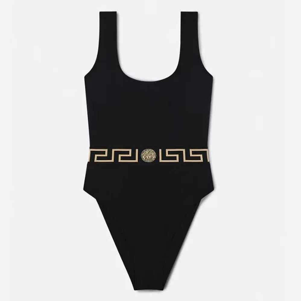 Versace Greca Border One-piece Swimsuit for Women in Black