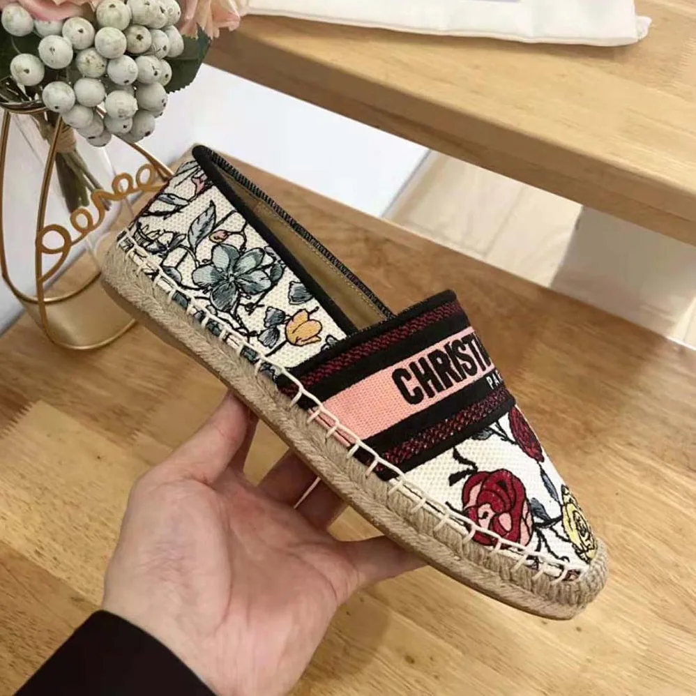 Dior Granville Espadrille White Multicolor Florilegio Embroidered Cotton for Women