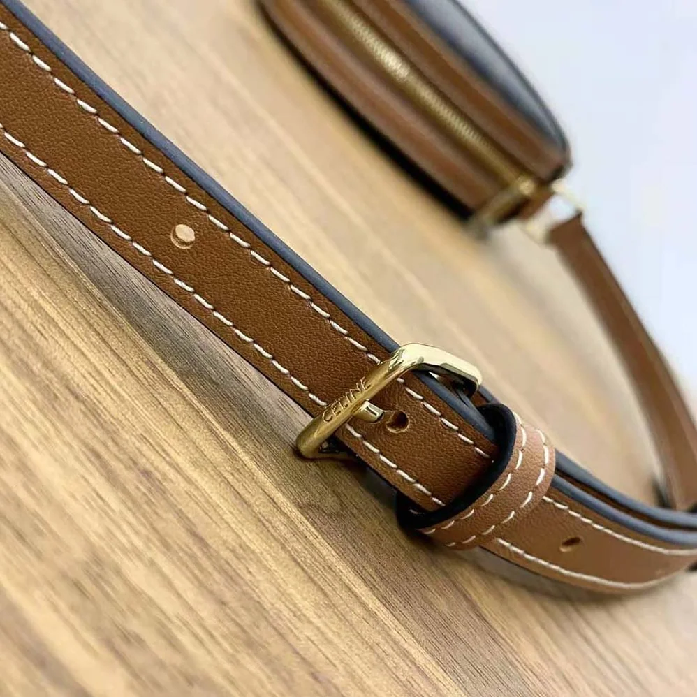 Celine Round Purse on Strap in Triomphe Canvas and Lambskin for Women