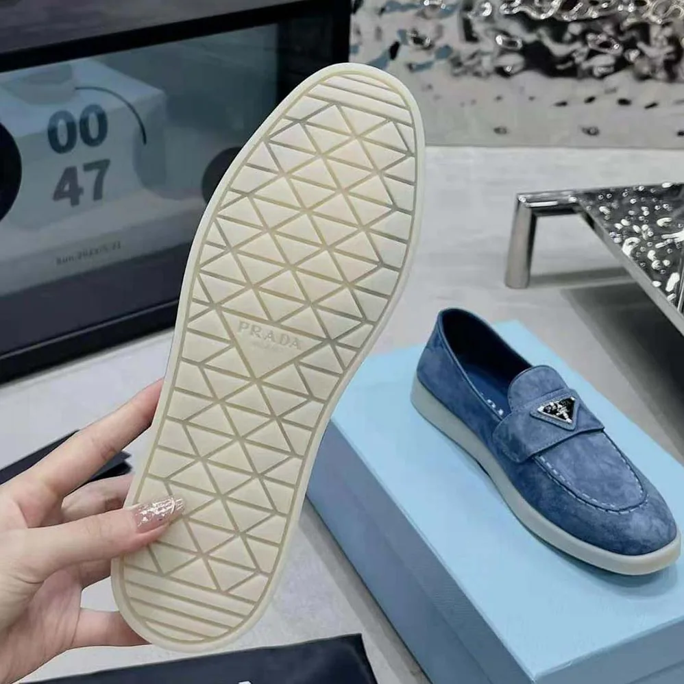 Prada Suede Loafers with Enameled Triangle Logo for Men