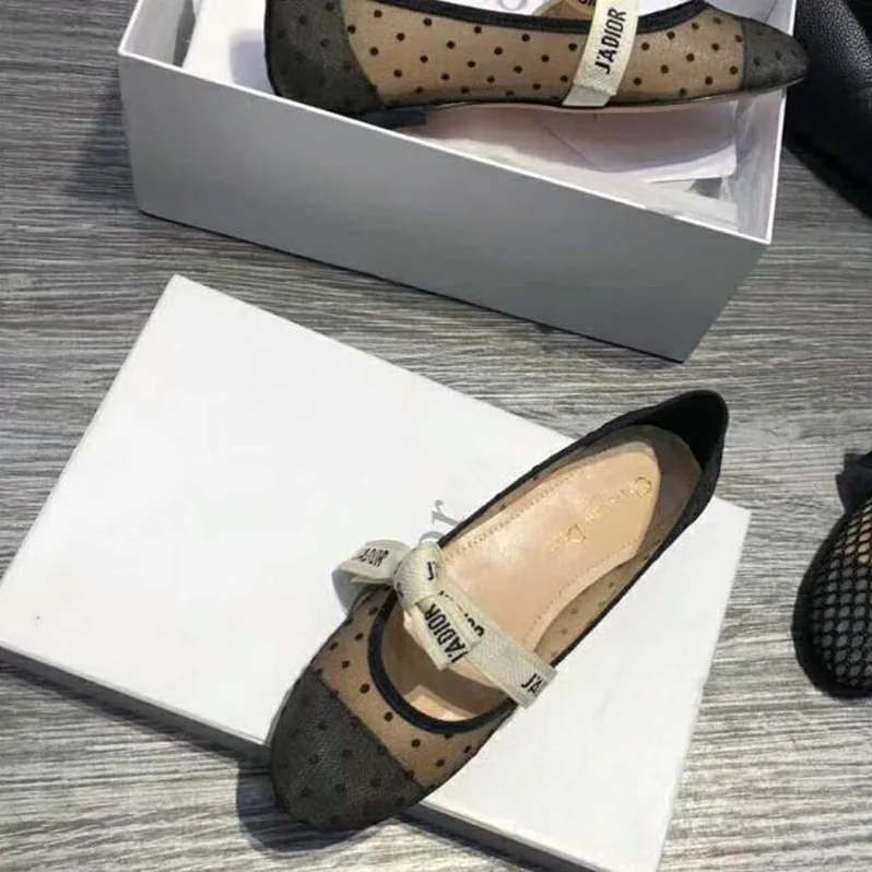 Dior Miss J'adior Dotted Swiss Tulle Ballet Pump for Women in Black