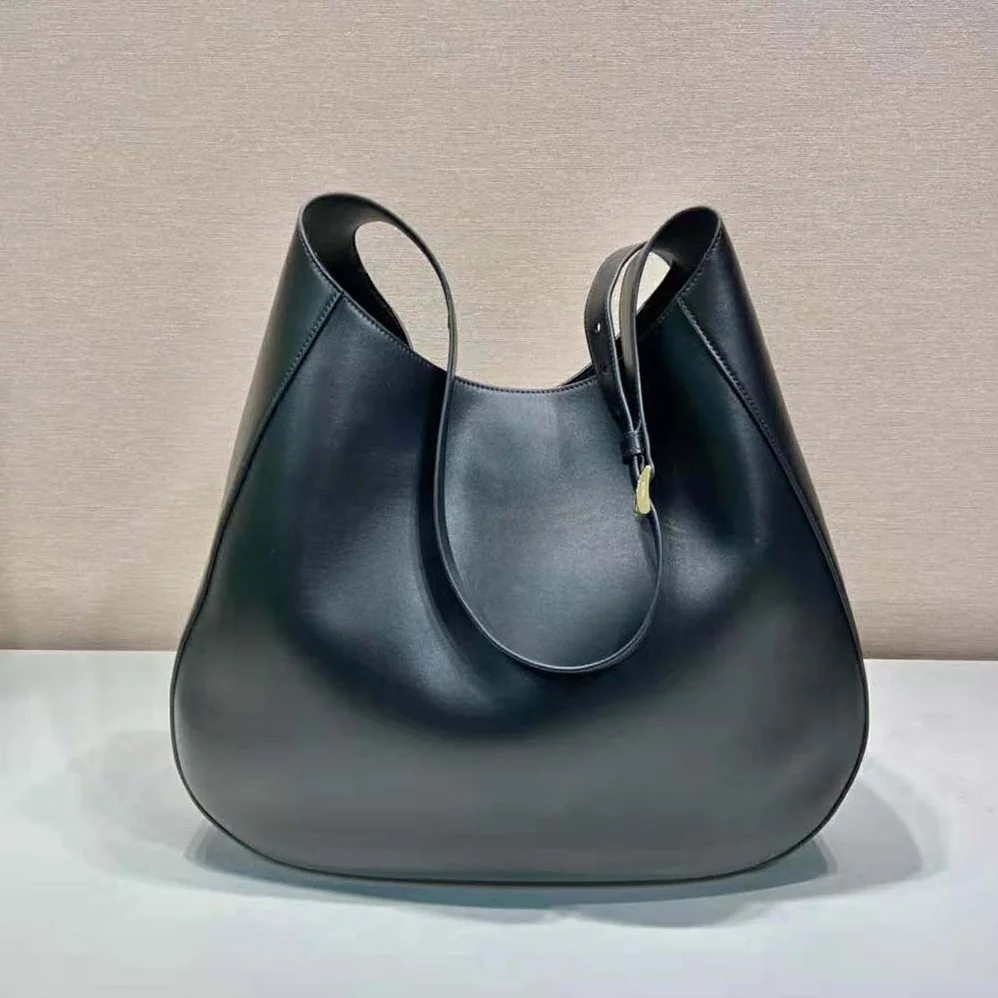 Prada Large Leather Shoulder Bag with Topstitching for Women in Black Prada Large Leather Shoulder Bag with Topstitching for Women in Black