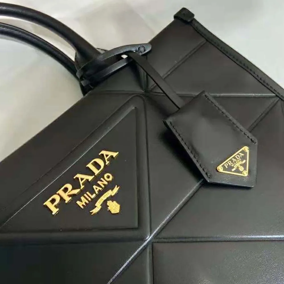 Prada Mini Prada Symbole Leather Bag with Stitching for Women in Black