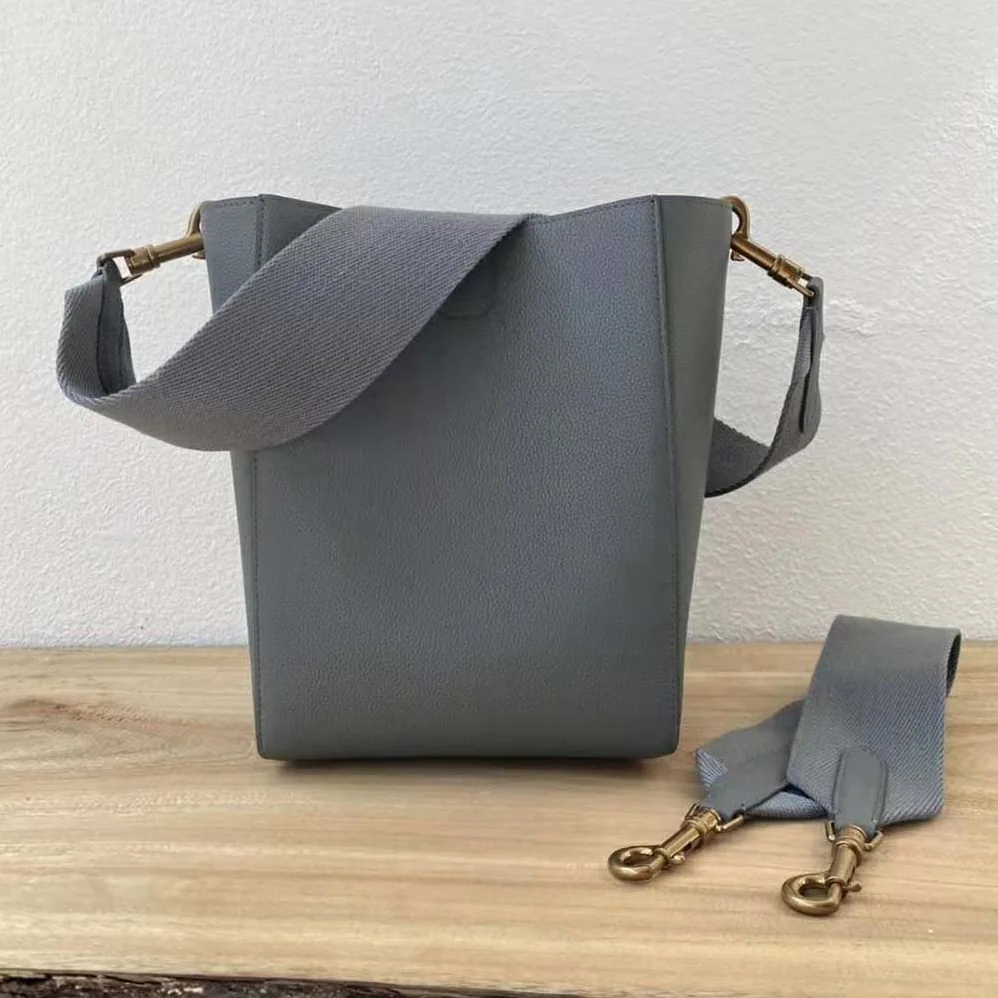 Celine Sangle Small Bucket Bag in Soft Grained Calfskin for Women in Silver