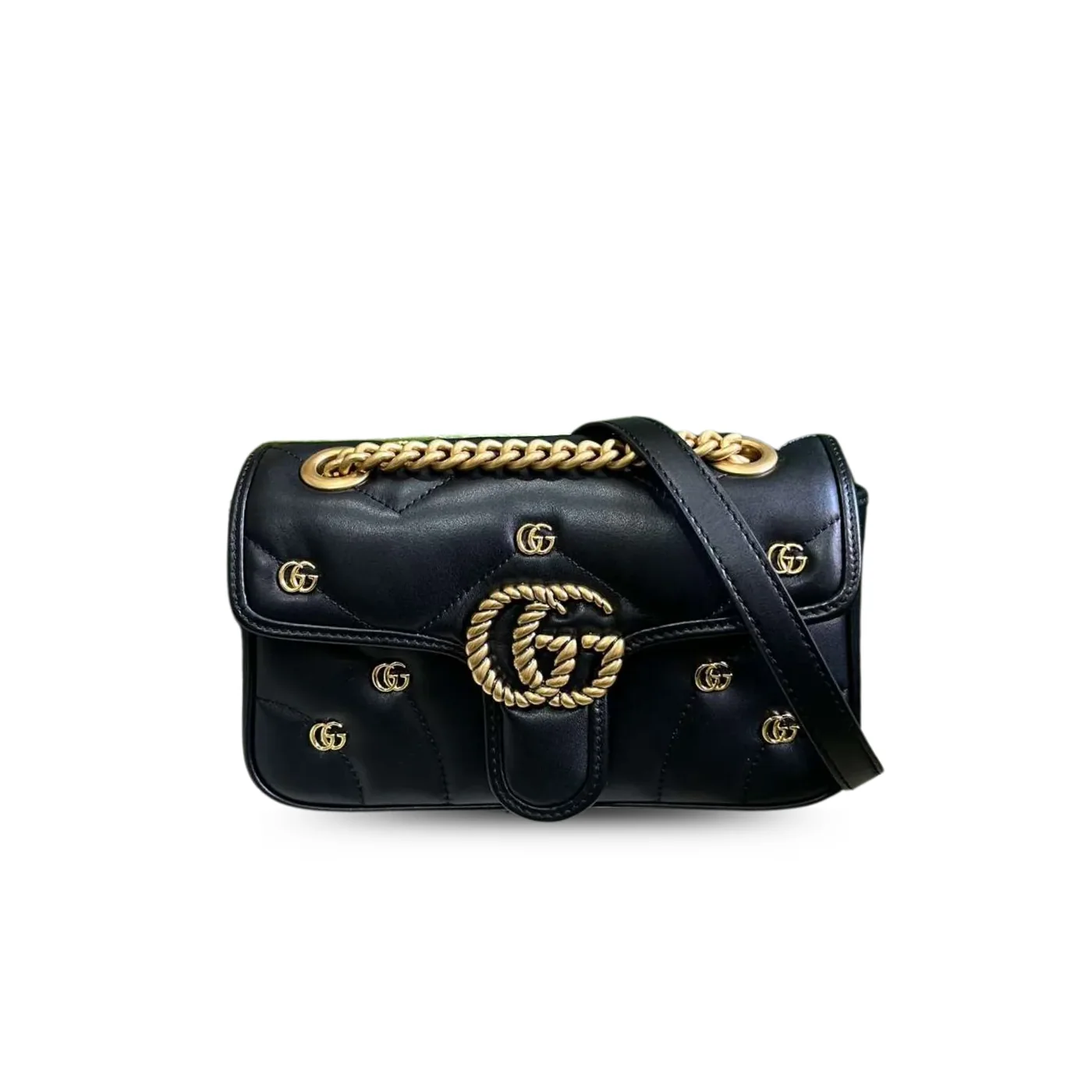 Gucci Marmont Matelasse Mini Shoulder Bag in Black Gold Hardware Gucci Marmont Matelasse Mini Shoulder Bag in Black Gold Hardware