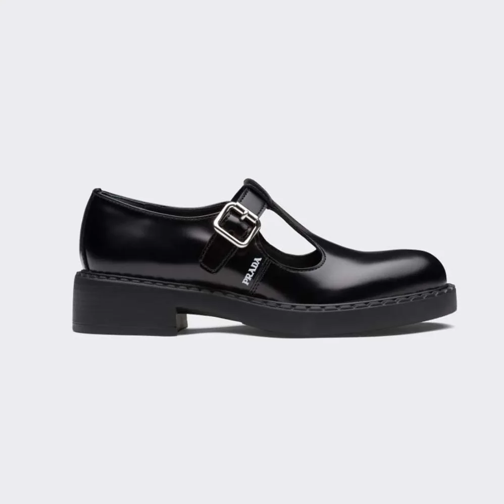 Prada Brushed leather T-Strap Shoes for Women in Black Prada Brushed leather T-Strap Shoes for Women in Black