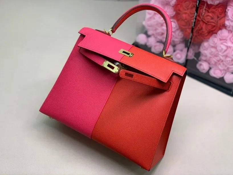 Hermes Kelly 28 Sellier Epsom Bag Red in Pink