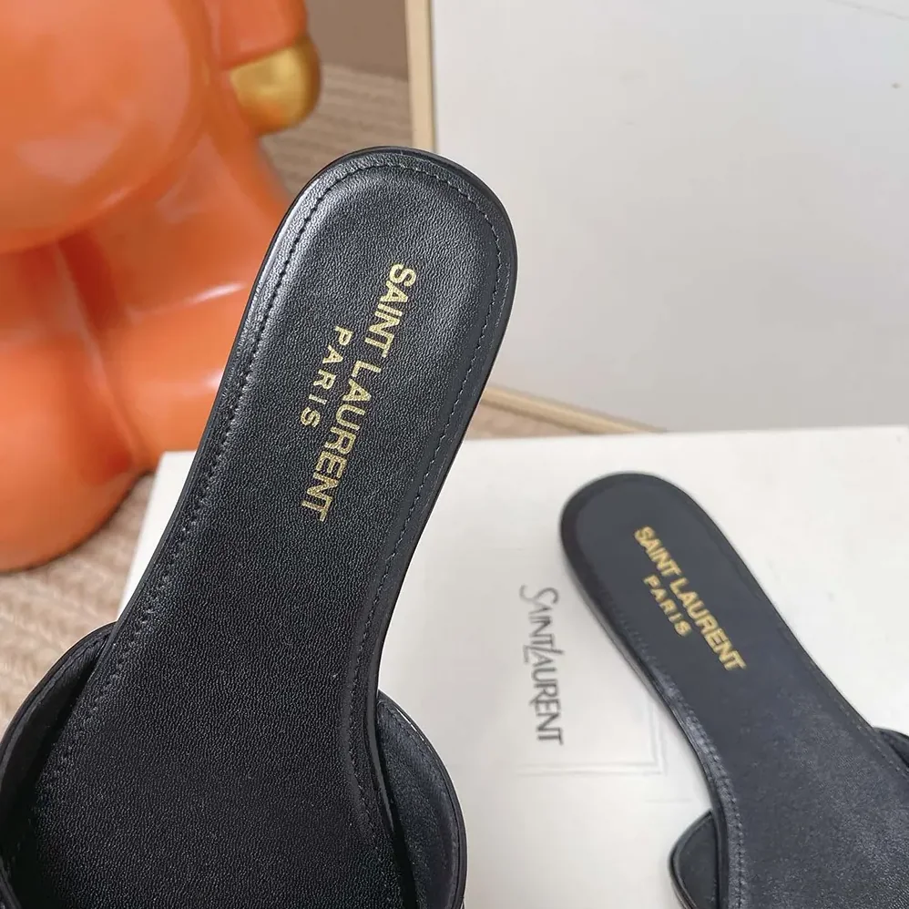 Saint Laurent YSL Babylone Slides In Smooth Leather Black for Women