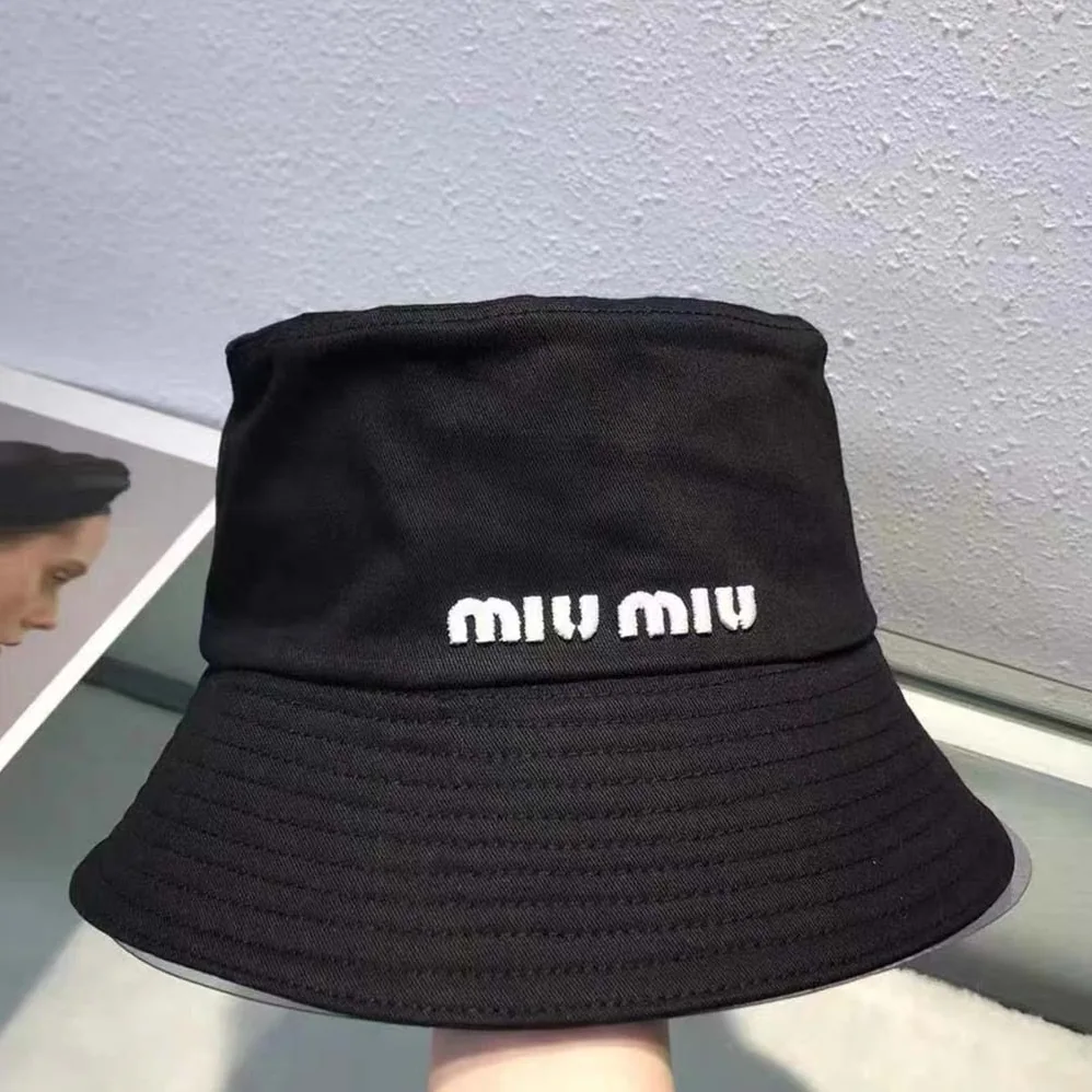 Miu Miu Drill Bucket Hat with Embroidered Logo for Women in Black