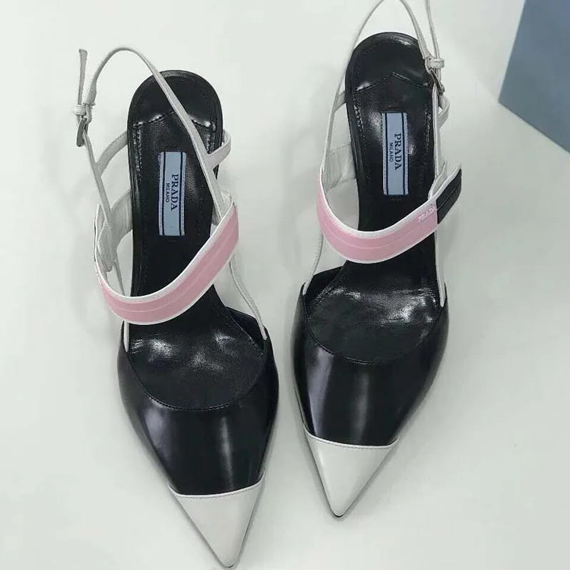Prada Two-Tone Leather Slingbacks Shoes for Women in Black