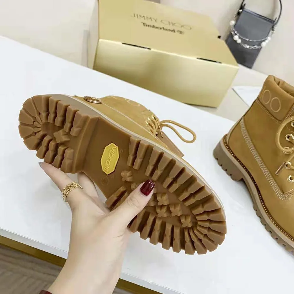 Jimmy Choo JC X Timberland/F Wheat Nubuck Leather Boots with Gold Glitter for Women