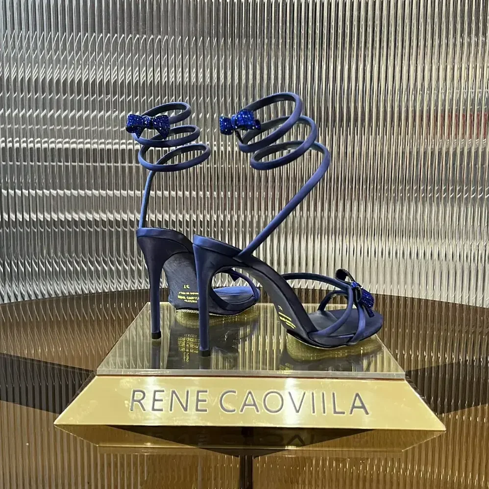 Rene Caovilla Cleo Midnight Blue Sandal with Bows 105 for Women Rene Caovilla Cleo Midnight Blue Sandal with Bows 105 for Women