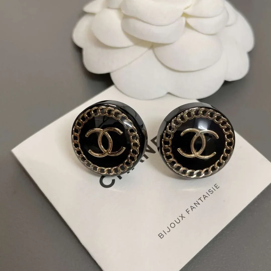 Chanel Round Acrylic Stud Earrings Black Chanel Round Acrylic Stud Earrings Black