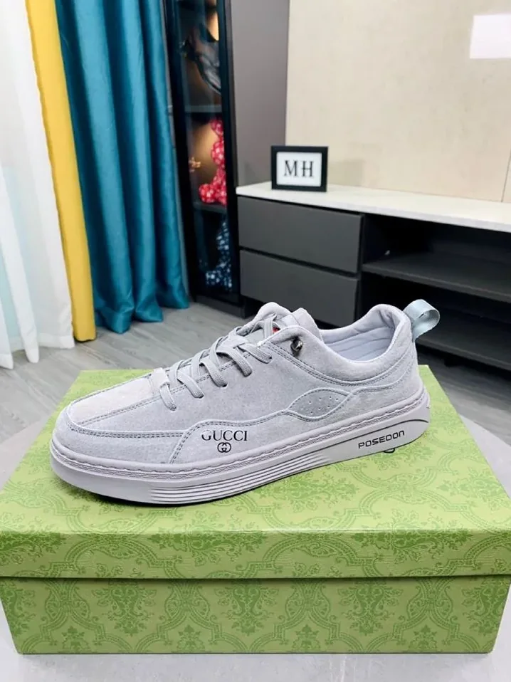 Gucci Logo GG Gucci Sneakers With Posedon Gray for Men Gucci Logo GG Gucci Sneakers With Posedon Gray for Men