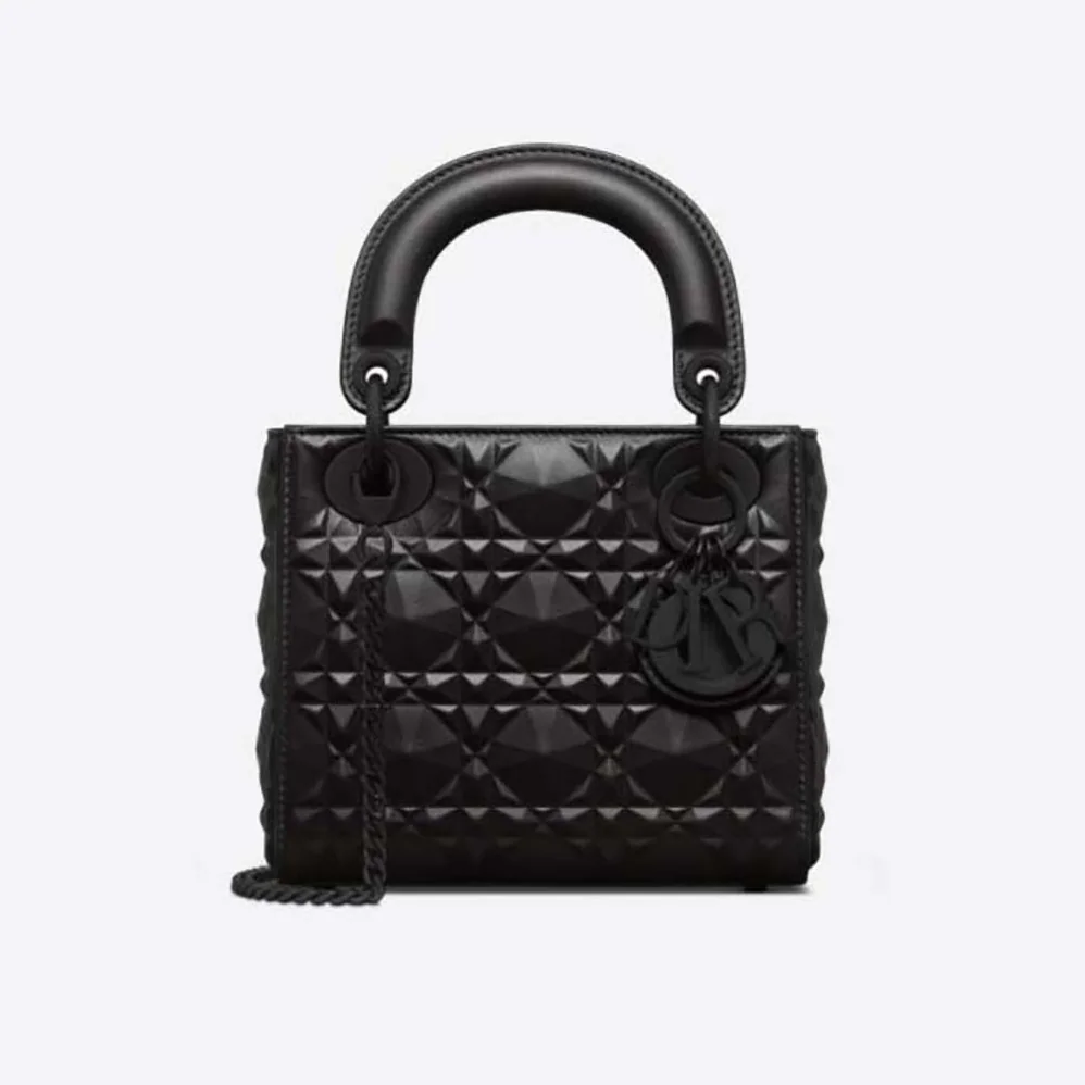 Dior Mini Lady Dior Bag Black Cannage Calfskin with Diamond Motif for Women